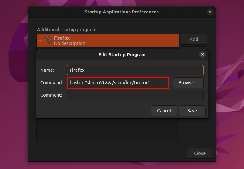Adding a delay to a startup app on Ubuntu