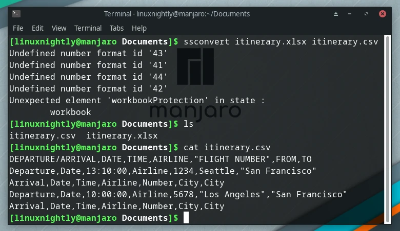 Converting xlsx file to csv format using gnumeric