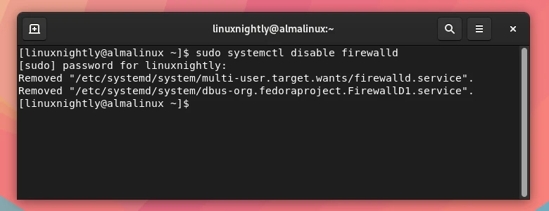 Disabling firewall on AlmaLinux