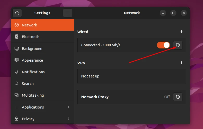 Opening wired connection information on Ubuntu