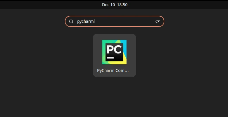 Opening PyCharm through Activities Menu