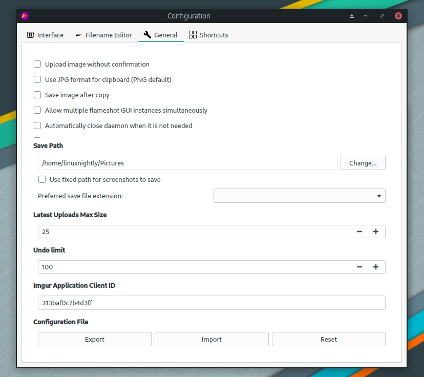 Flameshot configuration menu